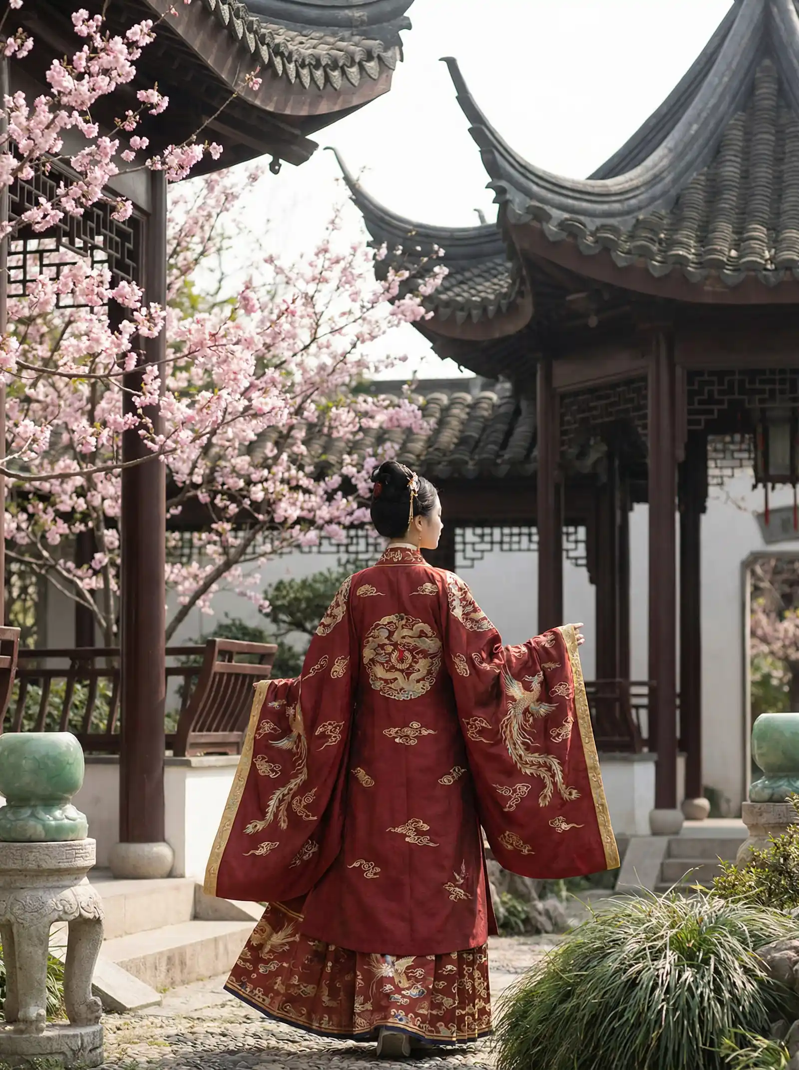 秋霞特色大片新入口 明制汉服红色凤凰刺绣